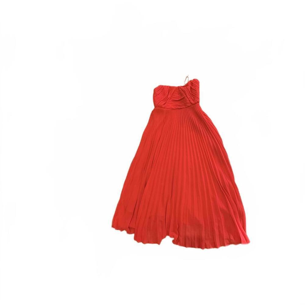 AMUR Strapless Pleated Crepe Red Midi Dress NWT - Picture 8 of 10